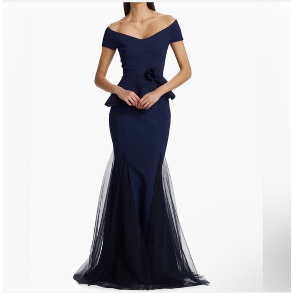 Chiara Boni La Petite Robe Lady Illusion Tulle Gown Size 4/6 Navy Mermaid Dress
